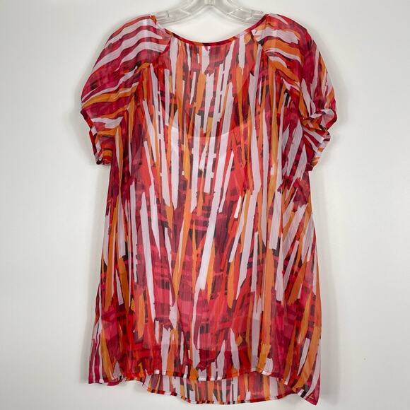 Liz Claiborne Women Chiffon Orange Blouse Abstract Geometric Print Plus Size 1X - Picture 2 of 10
